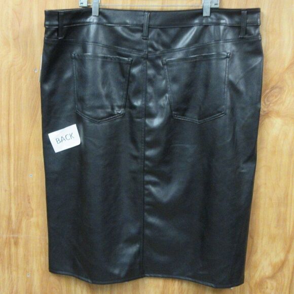 TERRA & SKY Black Faux Leather Midi Skirt Plus Size 20W High Rise Front Slit NWT - Picture 9 of 13
